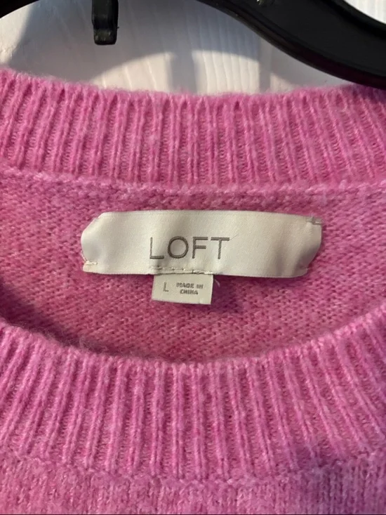 LOFT Raspberry Pink Ruffle-Trim Crewneck Sweater - Picture 2 of 3